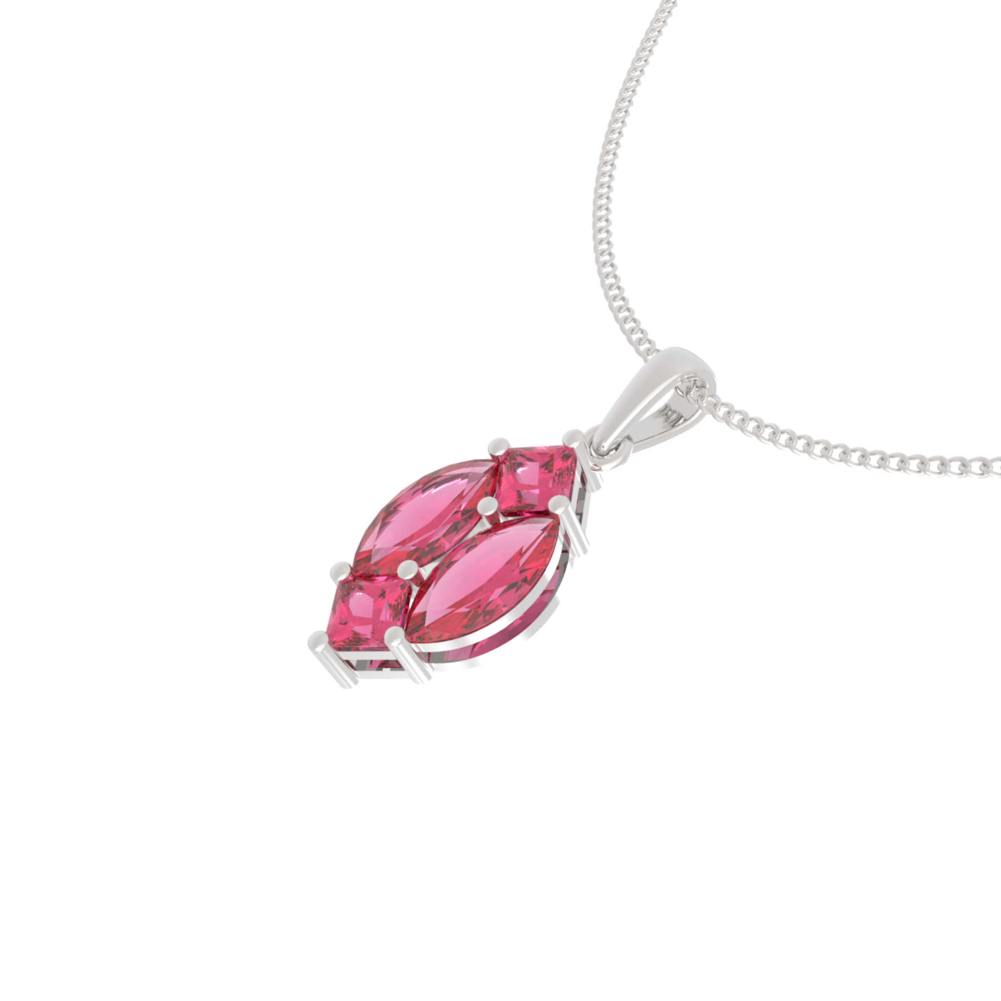 Charming Pink Marquise Pendant With Chain, Hallmarking 925 Sterling Silver